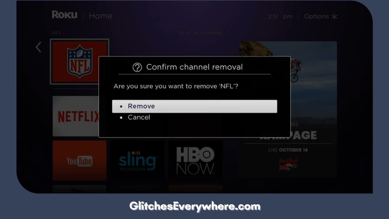 Confirm Your Action One Last Time As The Remove Box Comes Again To Finish The Roku Hide Channels Trick